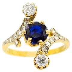 Antique Belle Epoque 1.36 Ct. Natural Unheated Sapphire Ring in 18k Yellow Gold