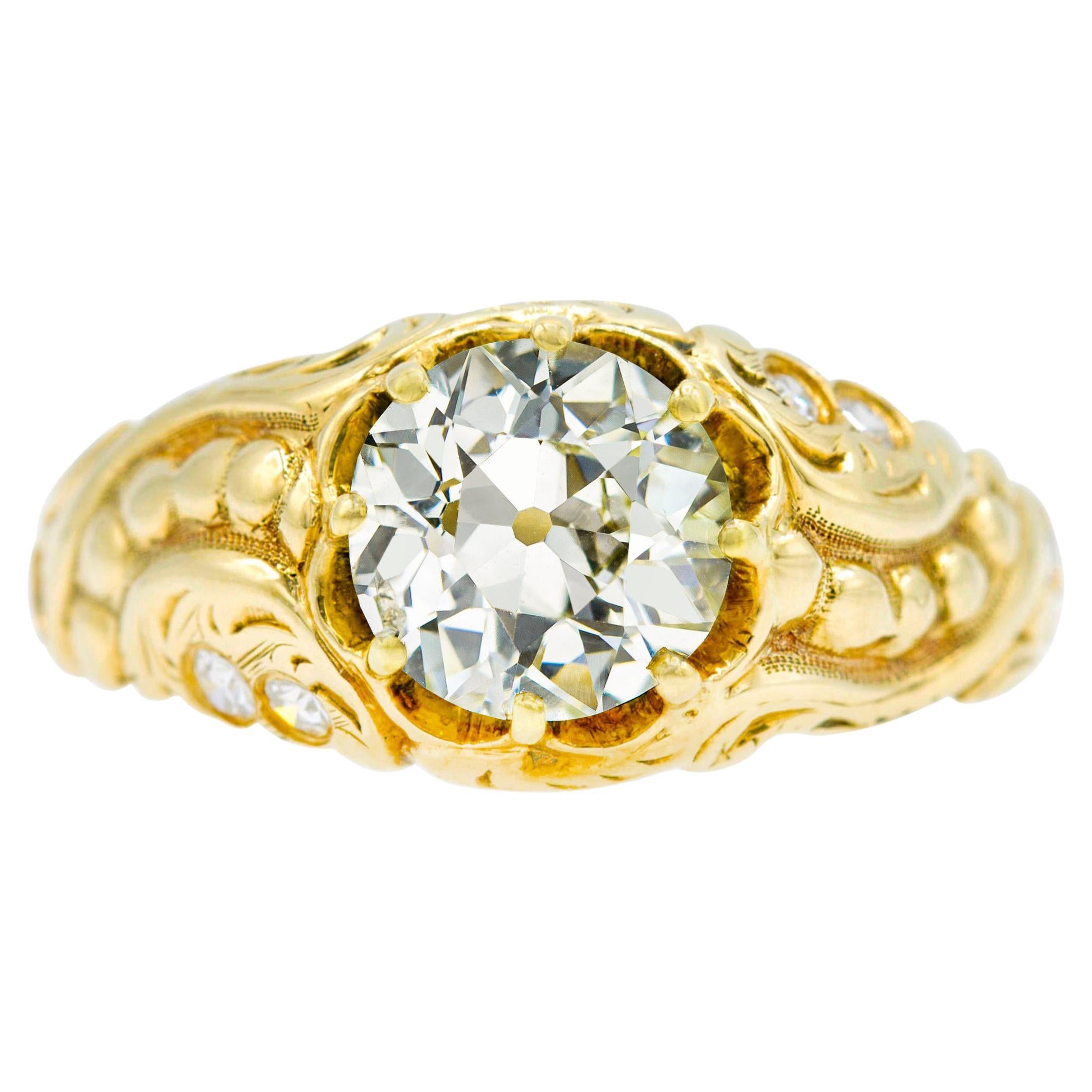 Victorian 1.44 Ct. Diamond Belcher Engagement Ring GIA O-P SI2 For Sale