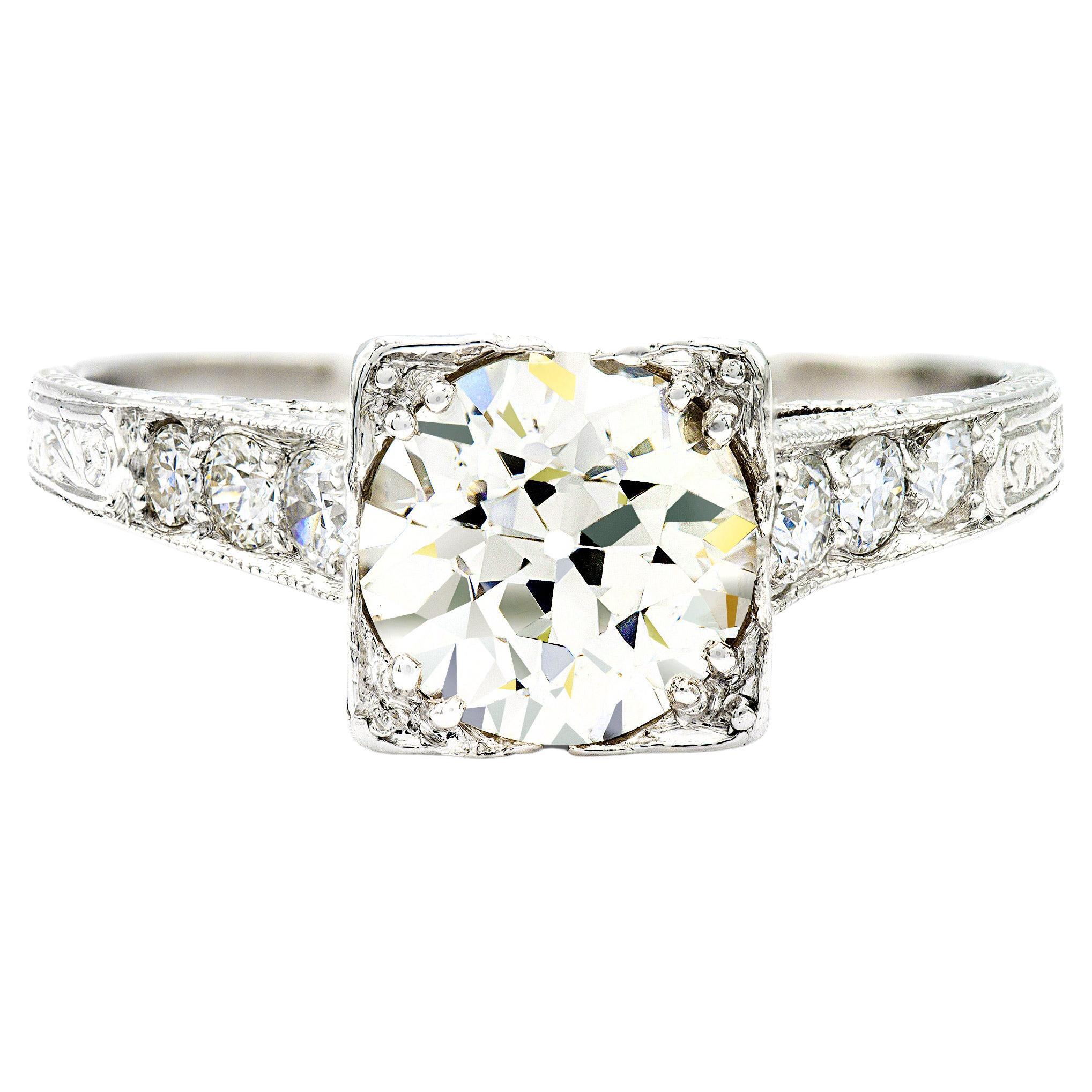 Art Deco GIA Certified 1.29 Ct. Old European Diamond Engagement Ring L I1 For Sale
