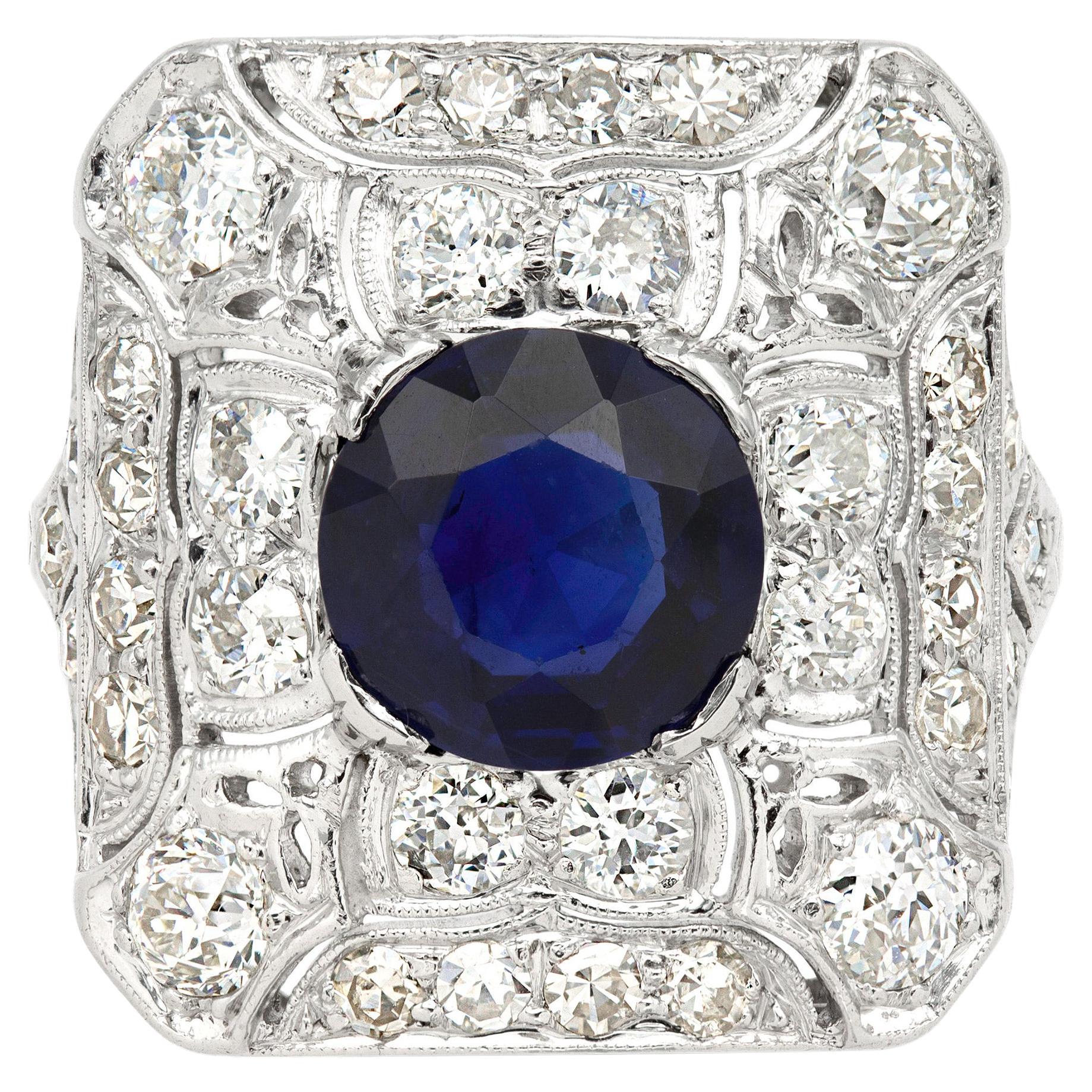 AGL Certified Edwardian 2.98 Ct. No Heat Sapphire and Diamond Ring For Sale