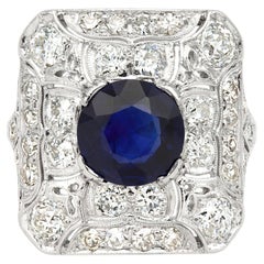 Antique AGL Certified Edwardian 2.98 Ct. No Heat Sapphire and Diamond Ring