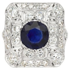 AGL-zertifizierter edwardianischer 2,98 Karat Ring mit erhitztem Saphir und Diamant