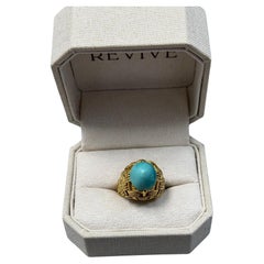 Estate Retro Basket Weave Dome Ring with Natural Turquoise 18k YG Size 7 R15504