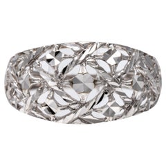 Vintage 10k White Gold Lattice Style Diamond Cut Dome Ring