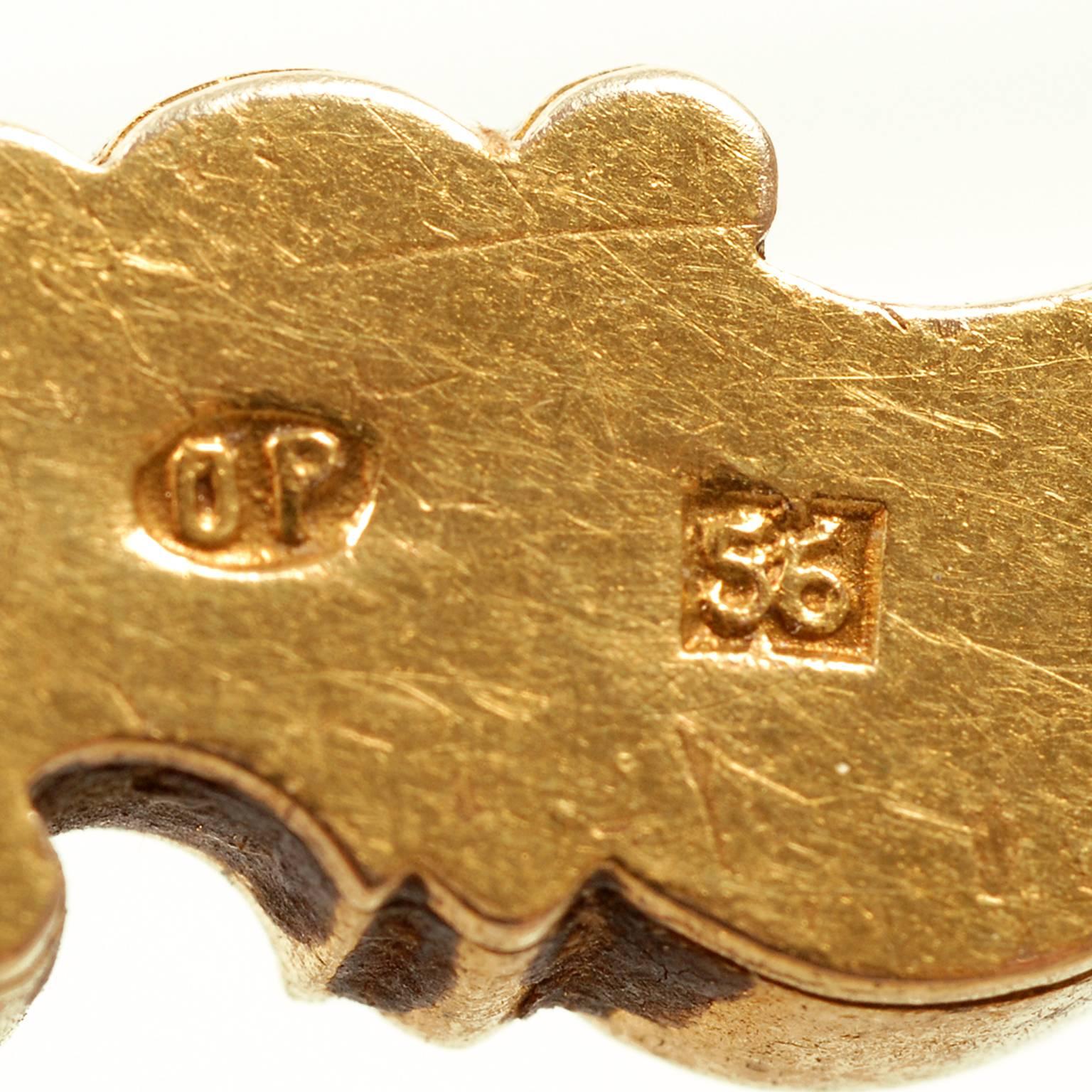 Women's or Men's Fabergé Oscar Pihl Antique Russian Guilloché Enamel Diamond Gold Brooch
