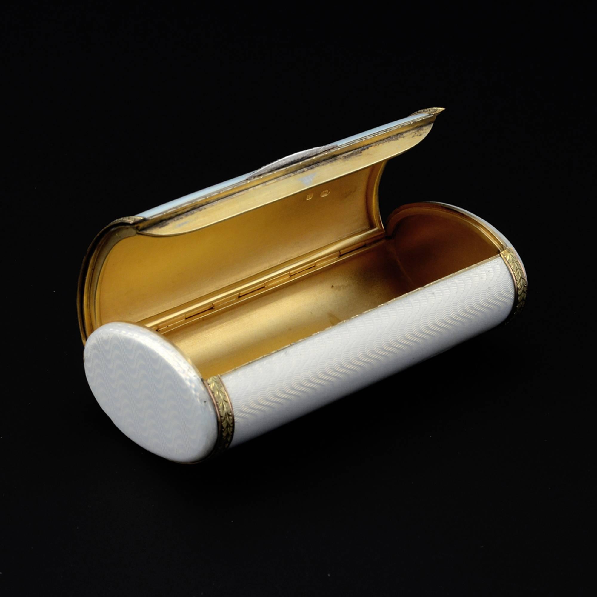 Fabergé Antique Diamond Set Gold Mounted Guilloché Enamel Oval Case In Good Condition In Redmond, WA