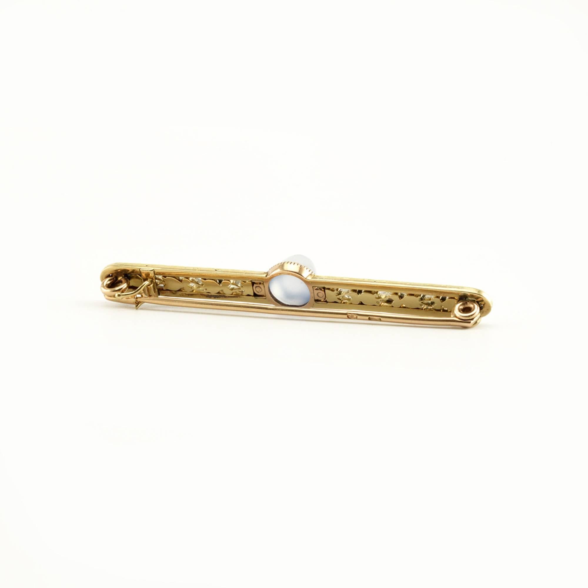 Edwardian Faberge Antique Moonstone Diamond Two Color Gold Brooch