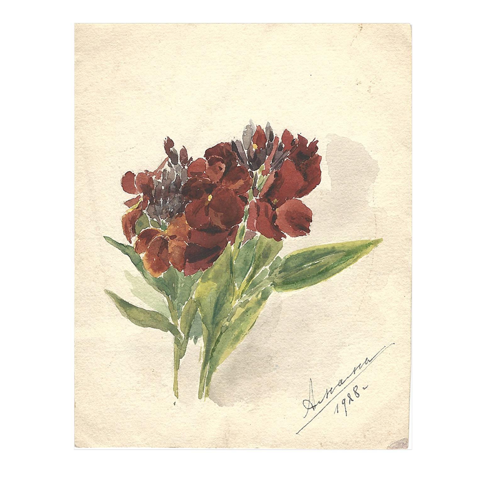 Signed Watercolor of a Bouquet by Grand Duchess Xenia Alexandrovna of Russia