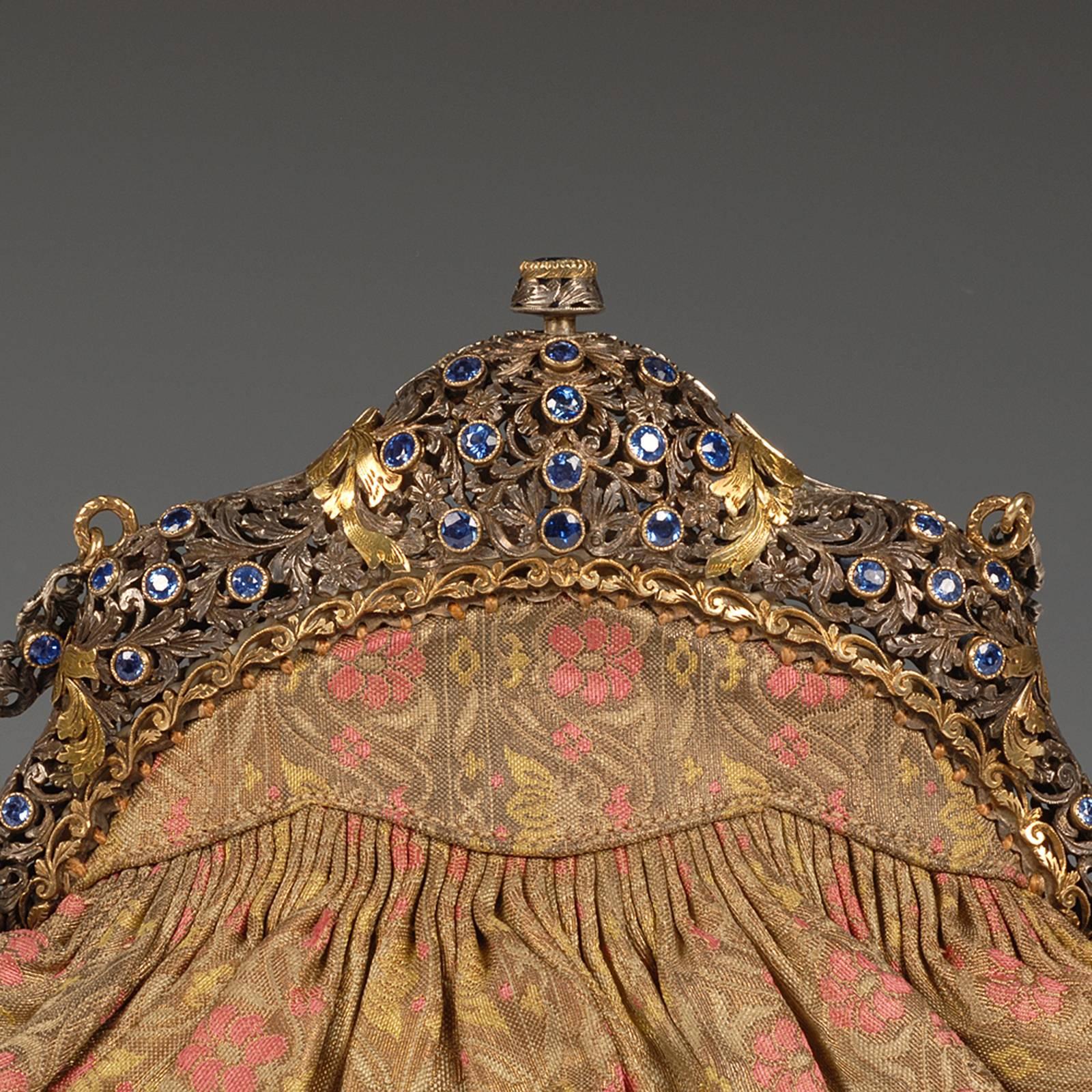 Art Nouveau Antique Russian Sapphire Gold Silver Silk Purse