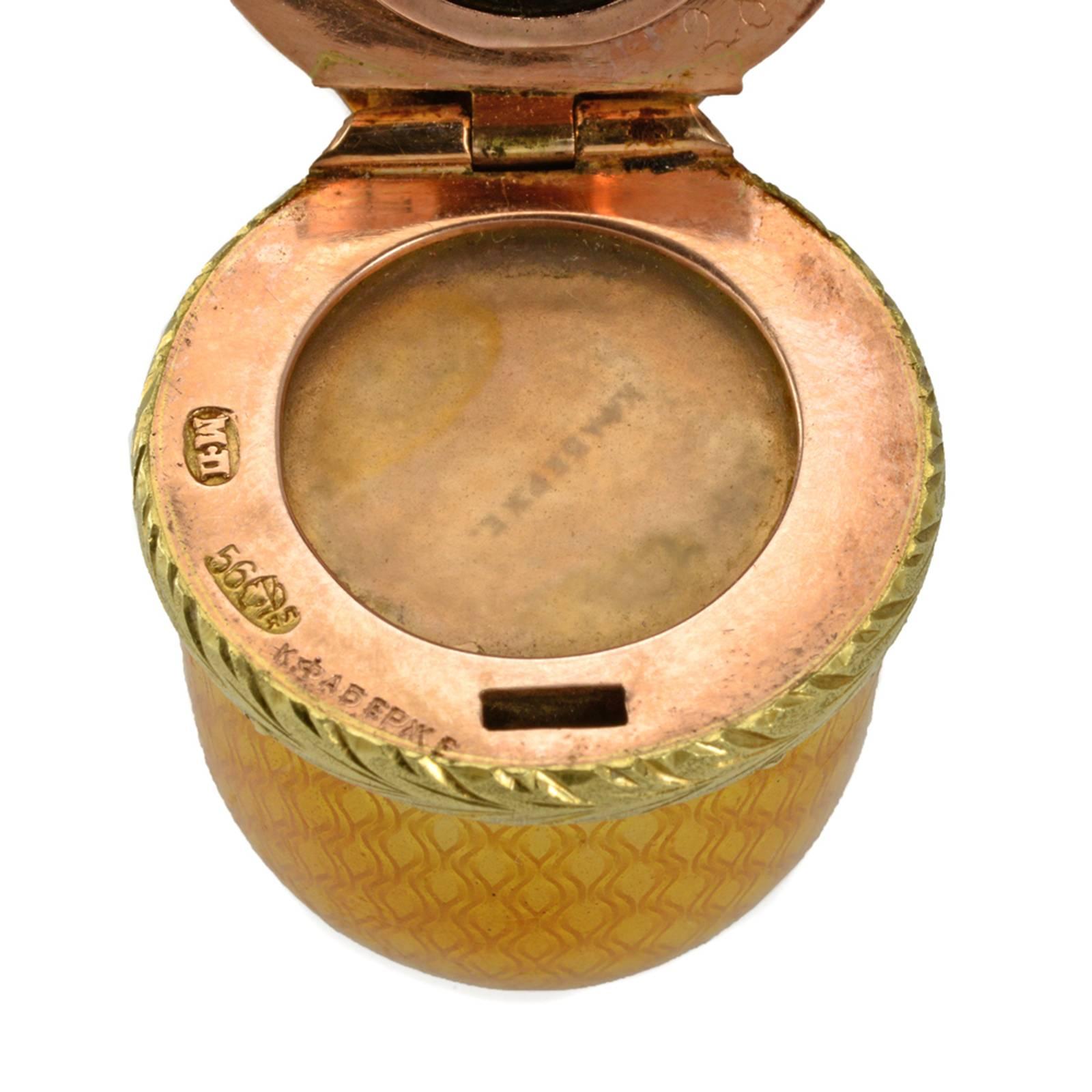 Edwardian Fabergé Antique Diamond, Two-Color Gold and Guilloché Enamel Perfume Bottle