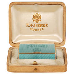 Fabergé Gilded Silver and Guilloché Enamel Vesta in Original Fitted Case
