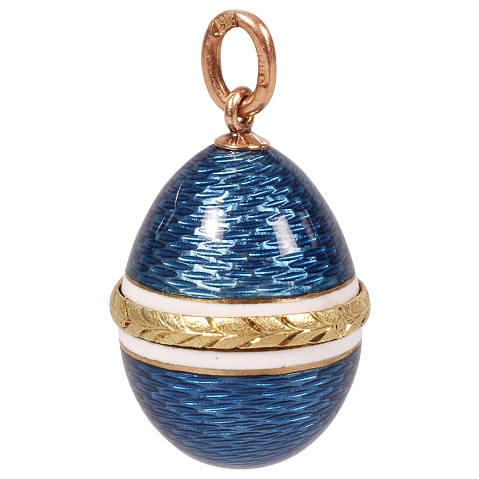 Antique Russian Blue Enamel Gold Pendant Egg