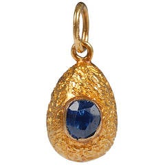 Vintage Russian Sapphire Gold Pendant Egg