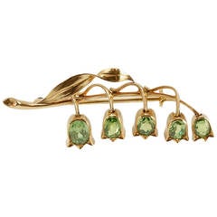 Antique Russian Demantoid Garnet Gold Lily of the Valley Brooch