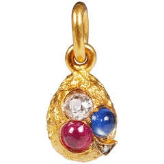 Antique Russian Ruby Sapphire Diamond Gold Pendant Egg