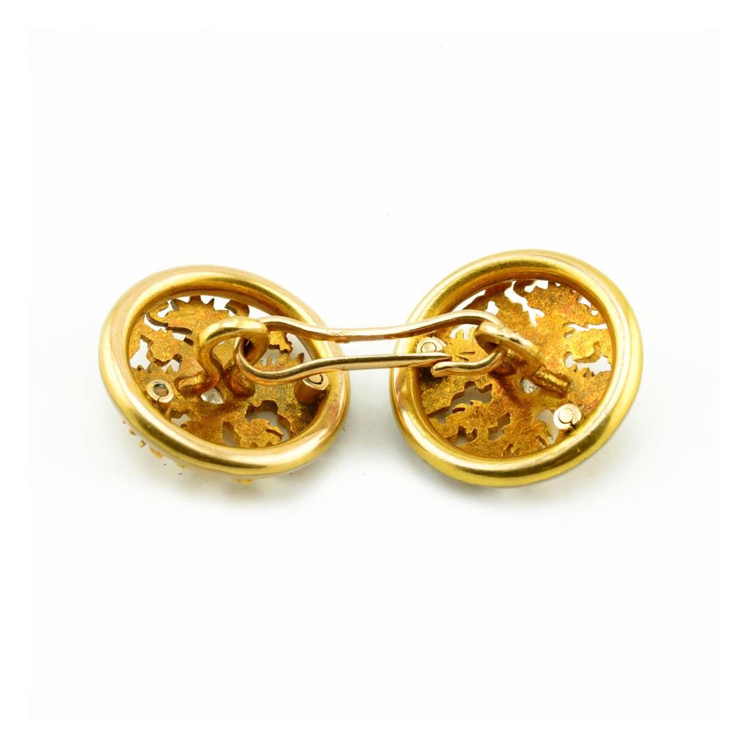 Women's or Men's Pair of Antique Gold, Diamond and Guilloché Enamel Fabergé Imperial Cufflinks