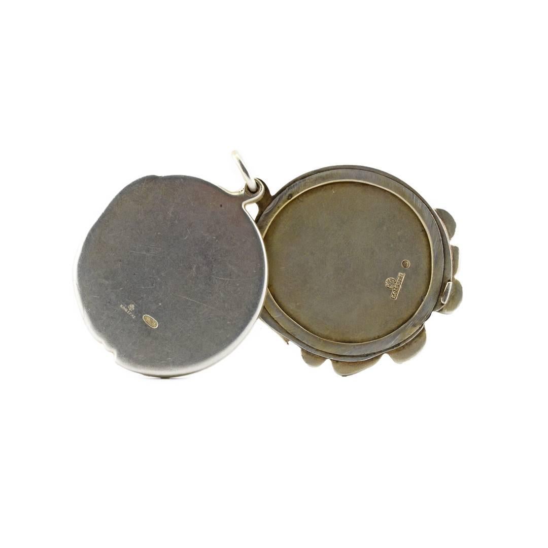 Women's or Men's Antique Fabergé Art Nouveau Silver and Enamel Slide Locket with Mirror