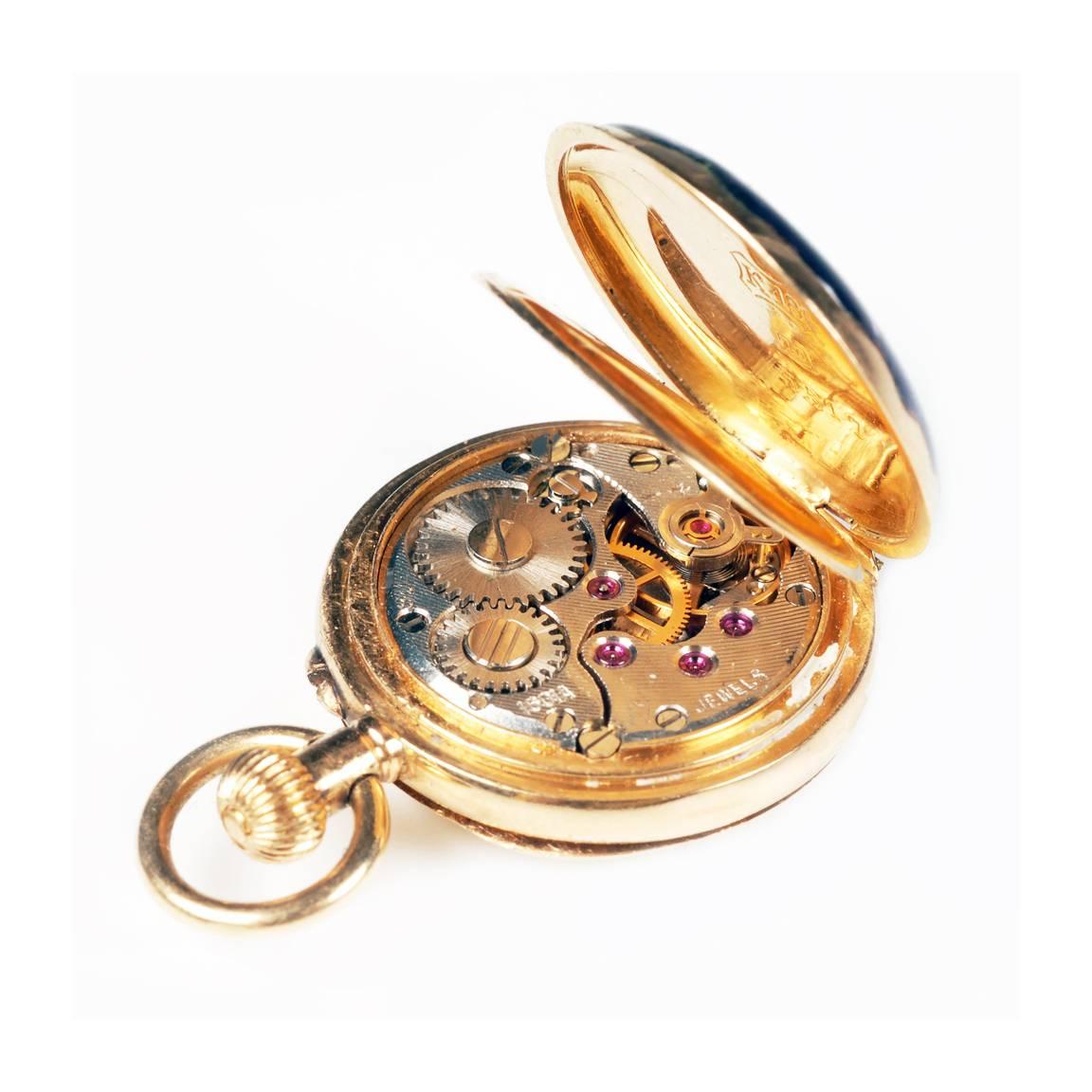 Edwardian Antique Fabergé Diamond Gold Enamel Wild Pansy Flower Pendant Lovers Watch