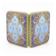 Antique Russian Silver Cloisonné and Guilloché Enamel Case with Floral Paillons
