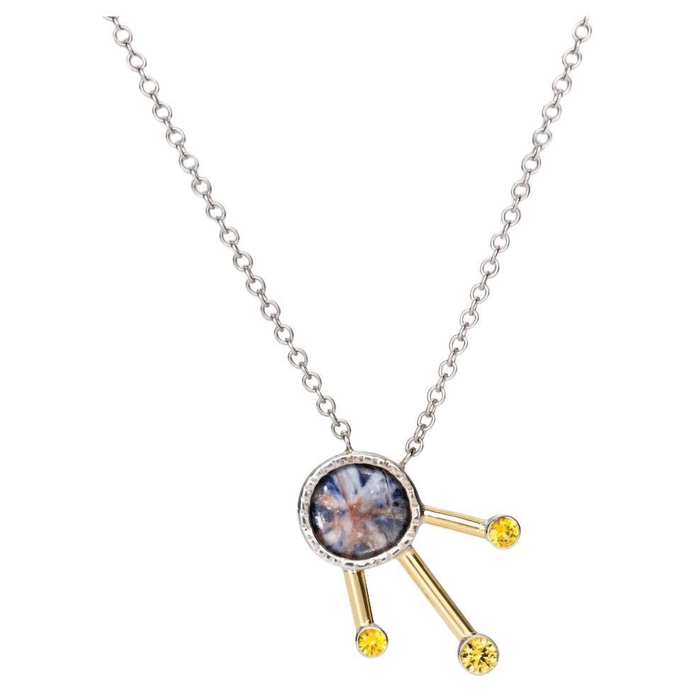 14KTT Sputnik Necklace with Bi-colored Sapphire (2.81 CTW) and 3 Yellow Sapphires (.28 CTW) on a 18