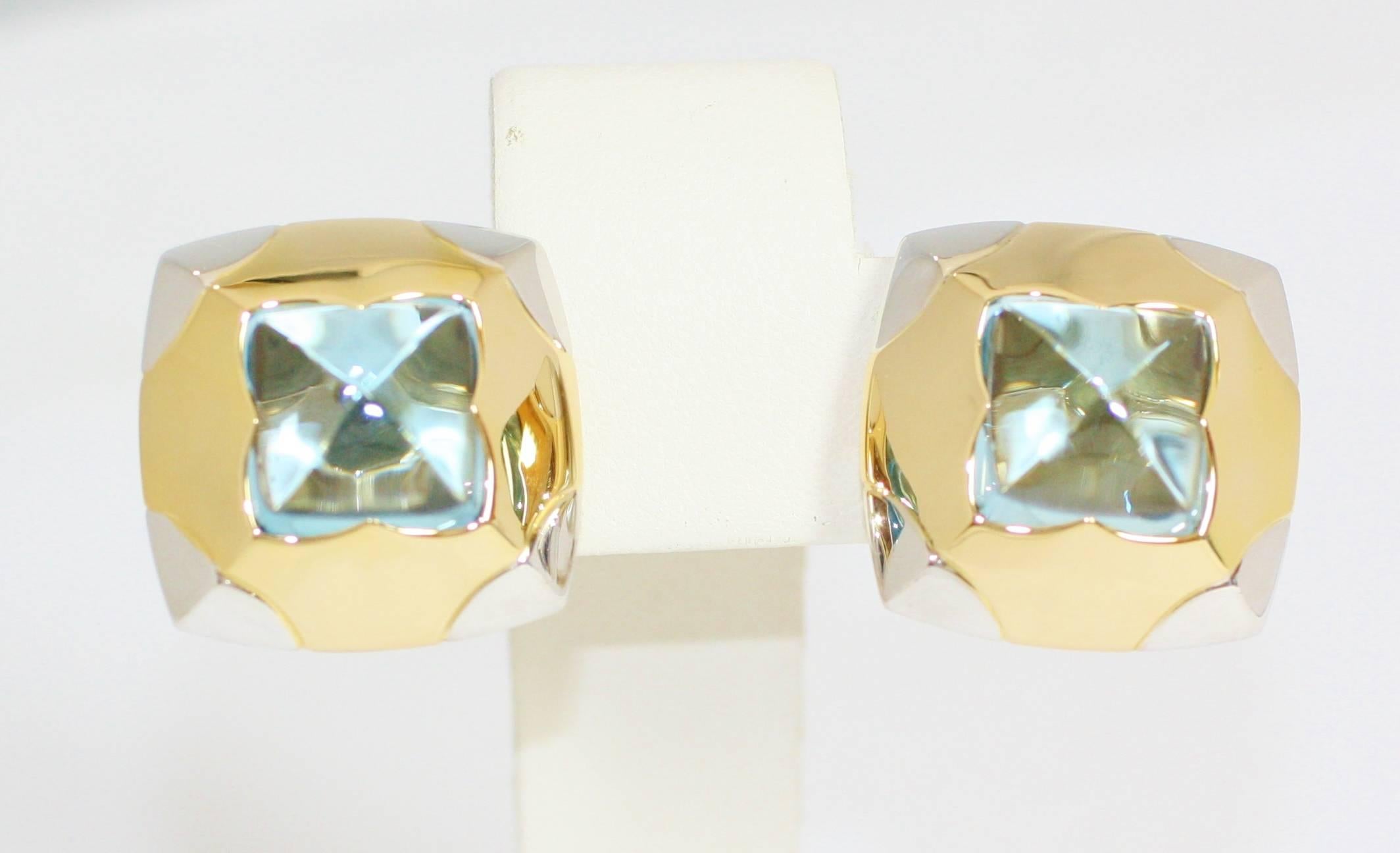 Bulgari Pyramide Aquamarine Gold Earrings Pendant Necklace In Good Condition In La Jolla, CA