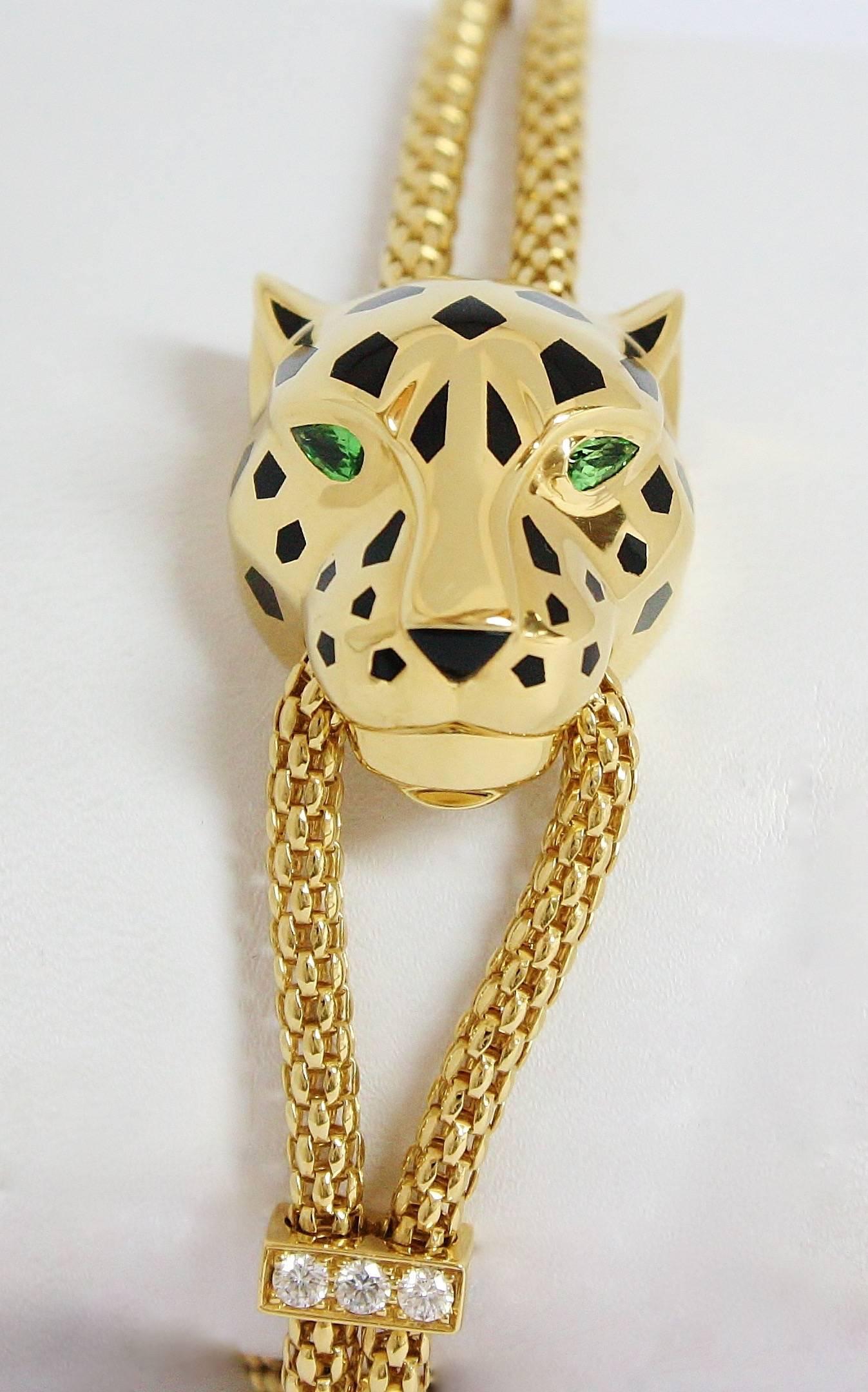Modern Panthére De Cartier Garnet Gold Panther Necklace