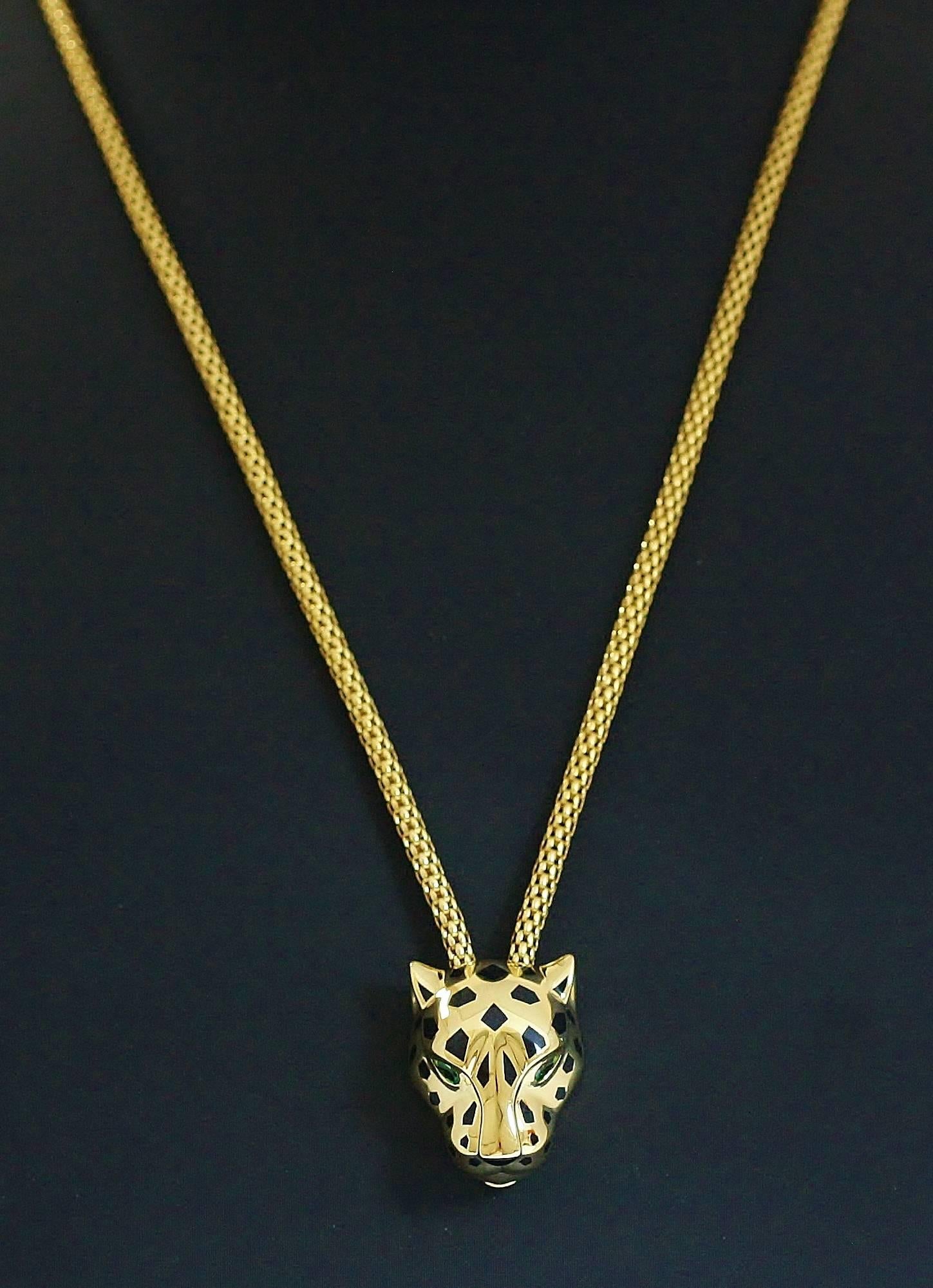 Panthére De Cartier Garnet Gold Panther Necklace In Excellent Condition In La Jolla, CA