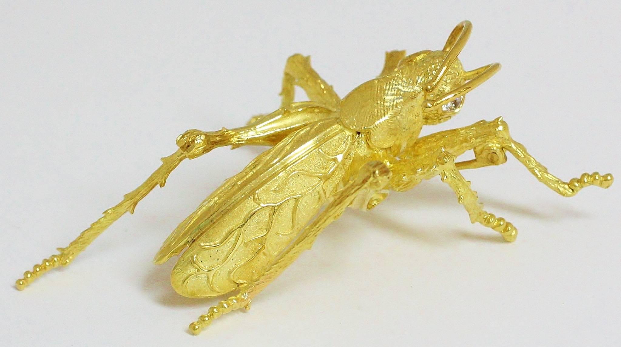 Kurt Wayne Grasshopper Diamond Gold Brooch For Sale 4