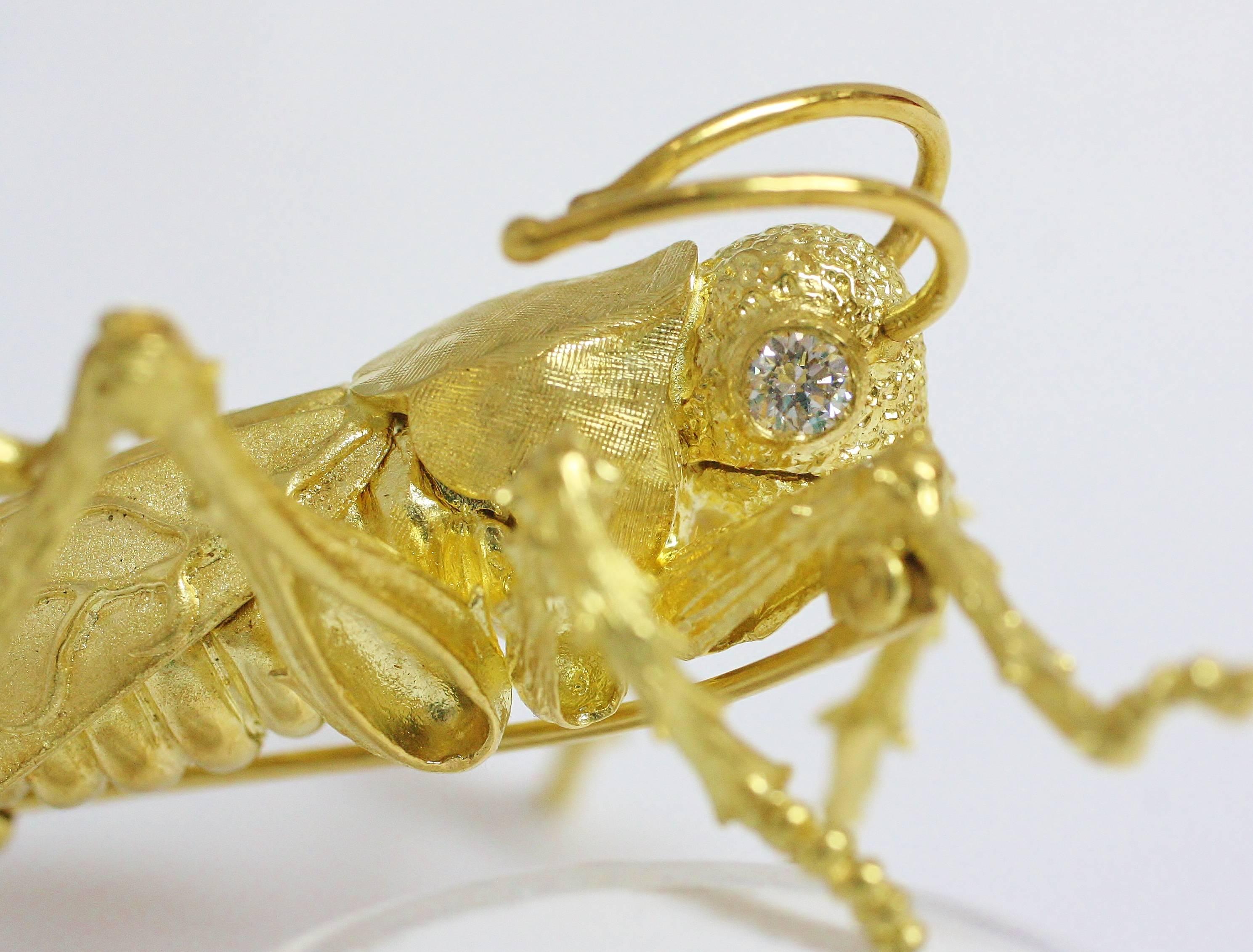 Women's Kurt Wayne Grasshopper Diamond Gold Brooch For Sale