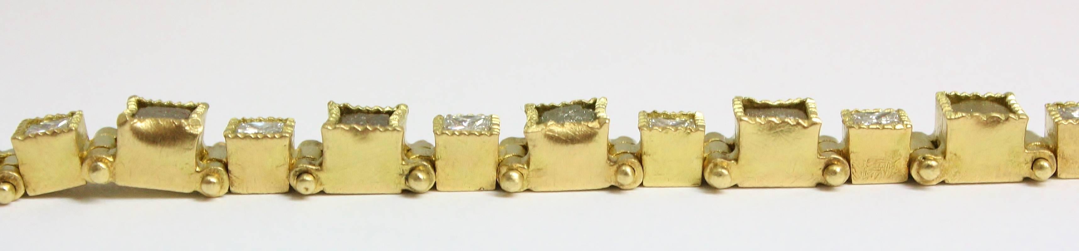 Todd Reed Raw and Polished Diamond Gold Bracelet In Excellent Condition In La Jolla, CA