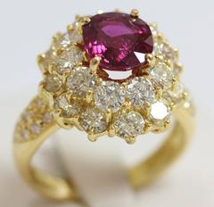 Crimson Red Ruby Diamond Gold Ring