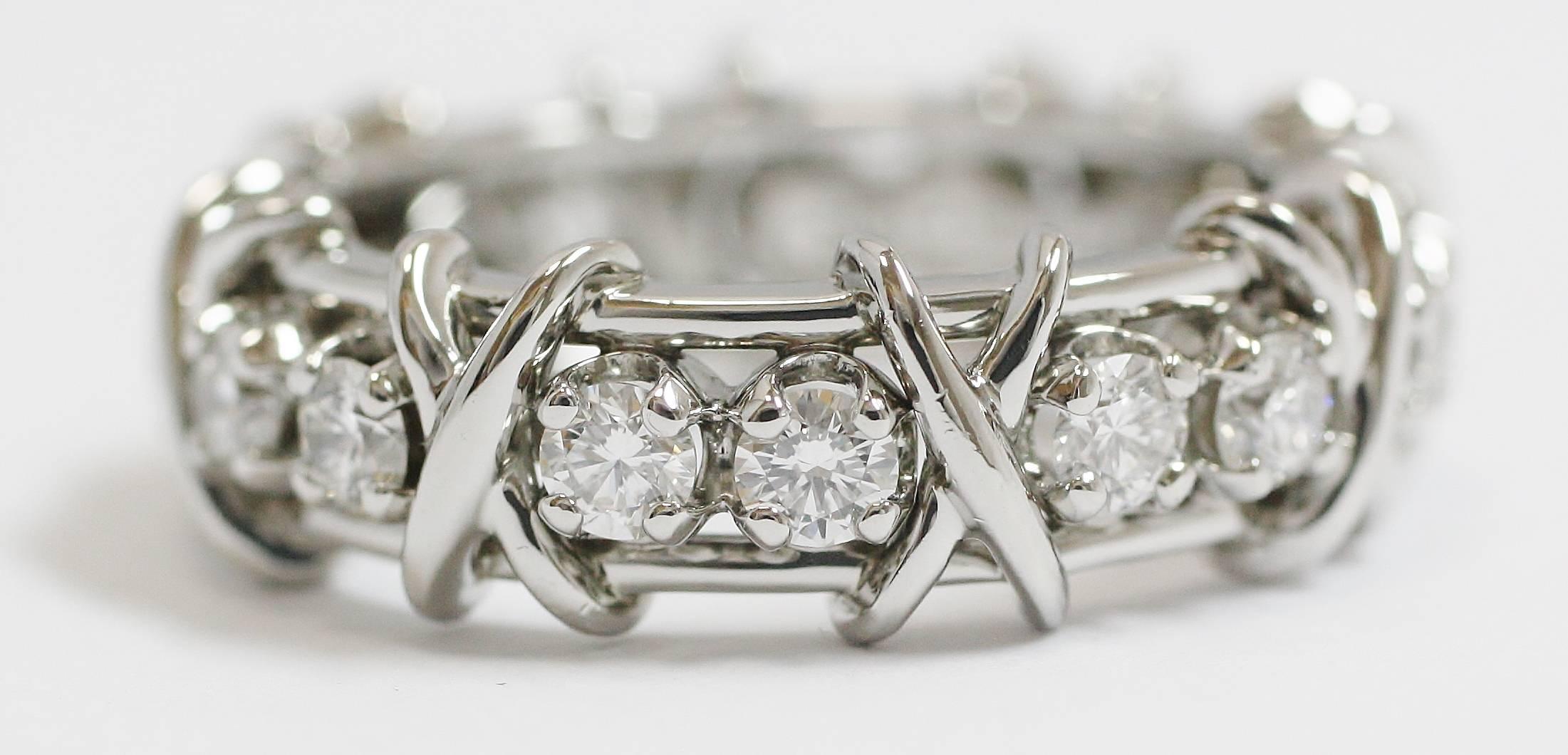 Tiffany & Co Schlumberger Diamond Platinum Ring In Excellent Condition In La Jolla, CA