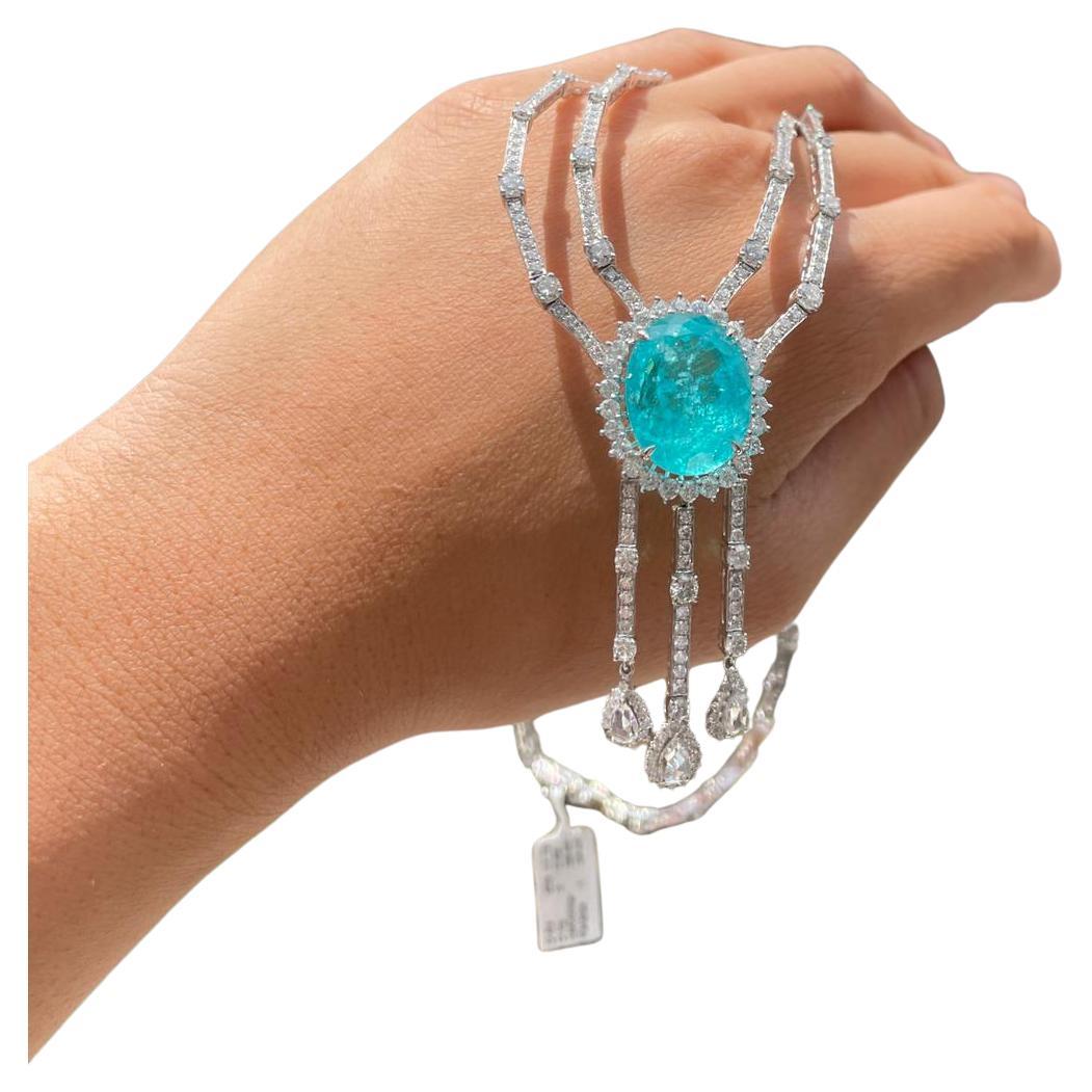 NWT 360, 000 18KT Magnificent Fancy 38CT Paraiba Tourmaline Diamond Necklace