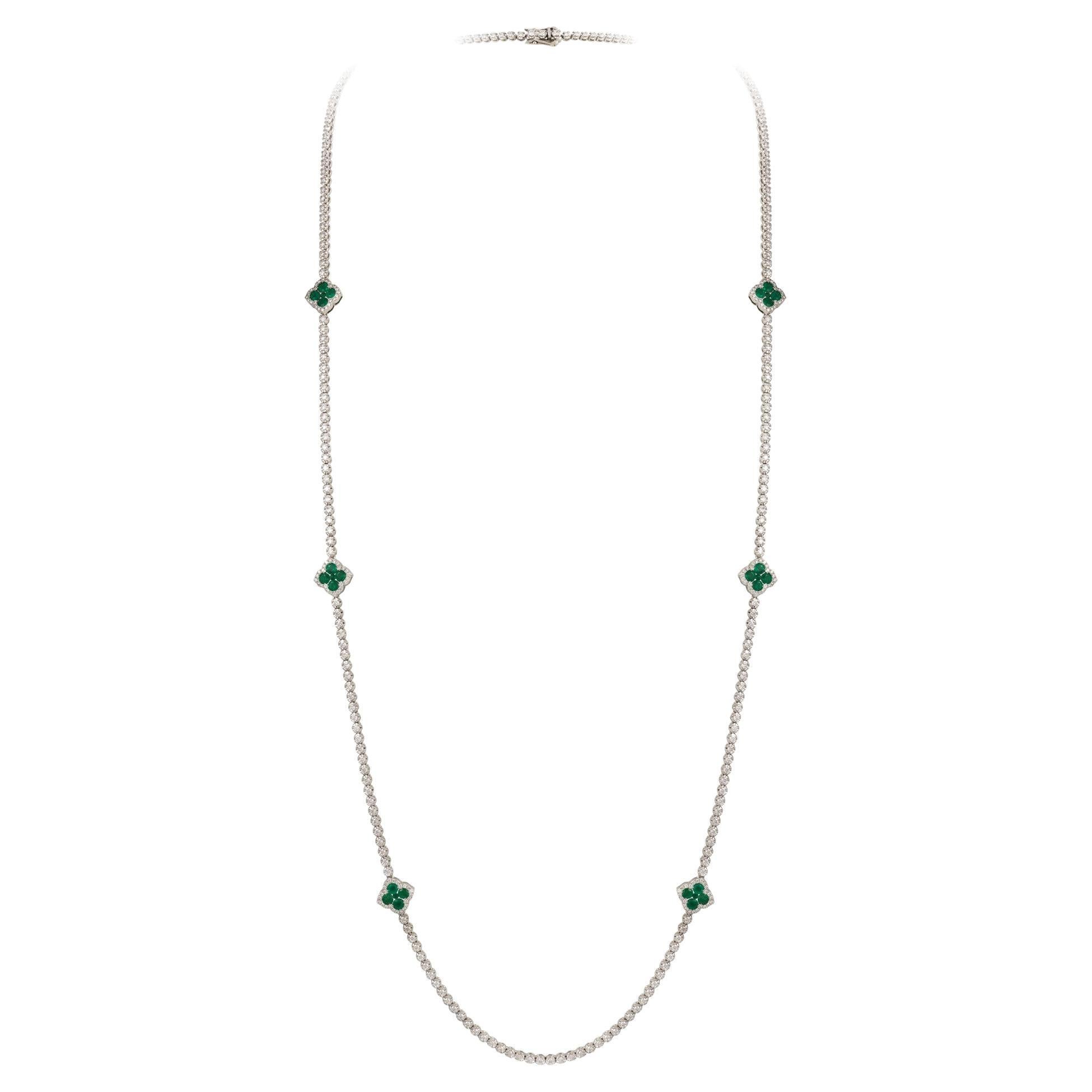 NWT $45, 000 Important 18KT Gold Large Fancy Emerald Diamond Clover Necklace For Sale