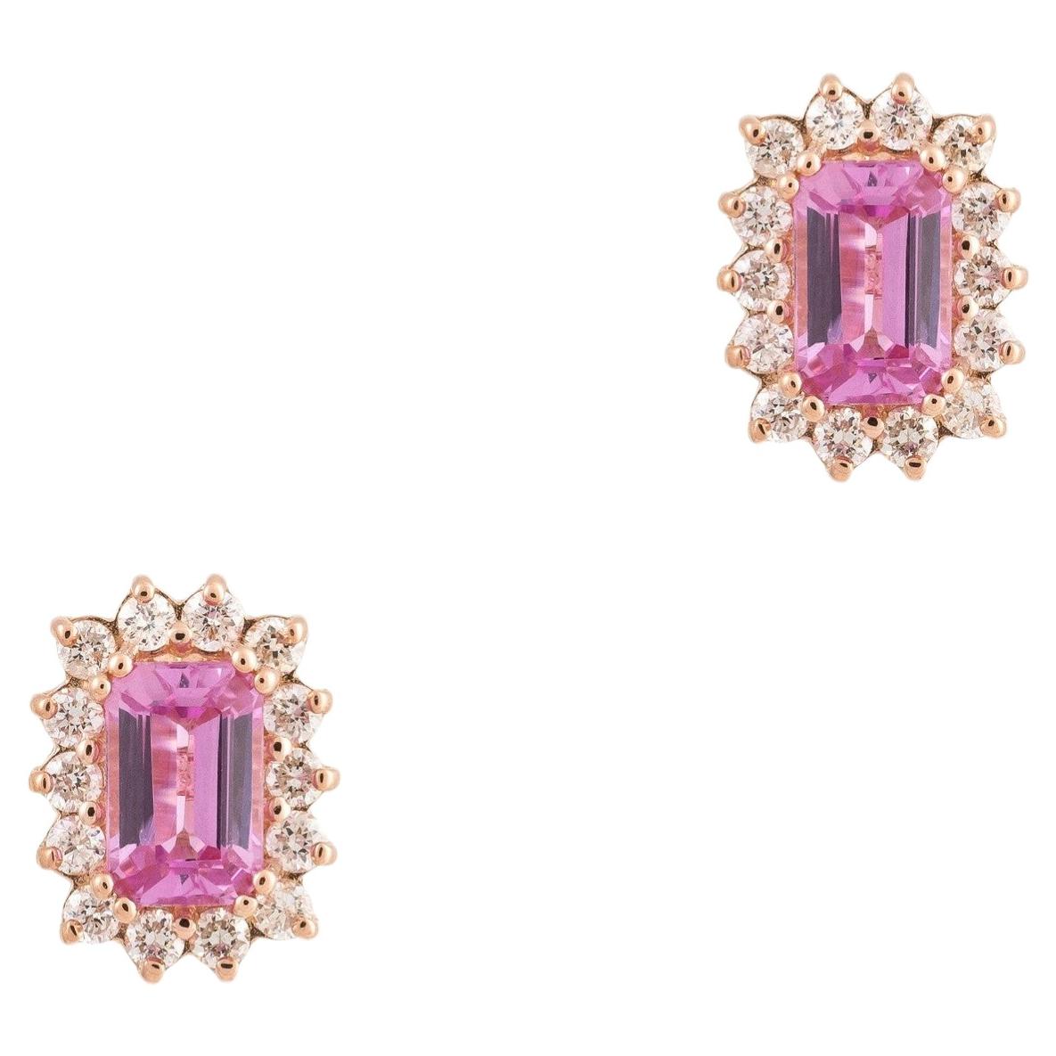 NWT $3, 100 18KT Gold Fancy Pink Sapphire Diamond Stud Earrings For Sale