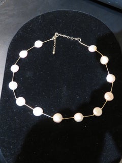 Large Fresh Water Vermeil Rare Gold over Silver Pink Coin Strand Pearl Necklace