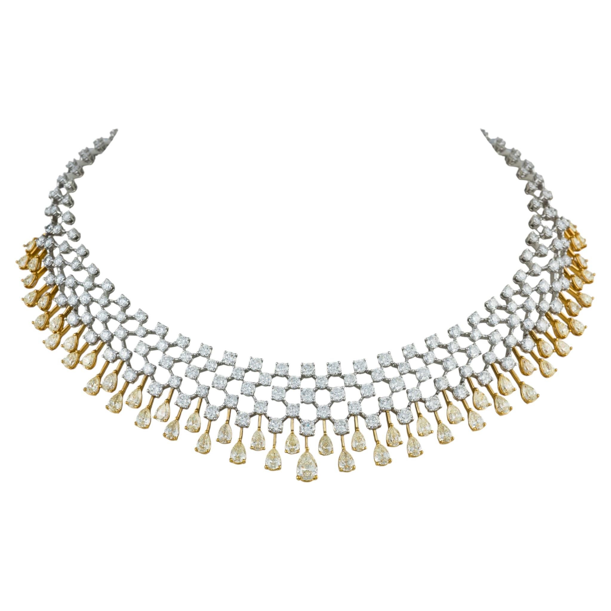 NWT $175 000 18KT Gold Fancy Elaborate Yellow Diamond and White Diamond Necklace