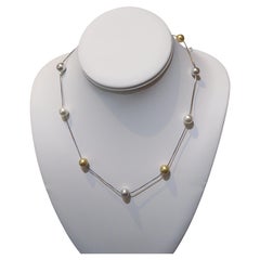 Estate Mother of Pearl Gold, Silver, White Sterling Silver Strand Necklace