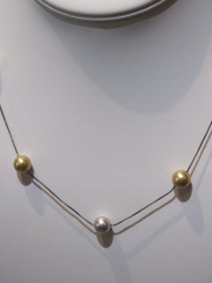 Estate Mother of Pearl Gold, Silver, White Sterling Silver Strand Necklace