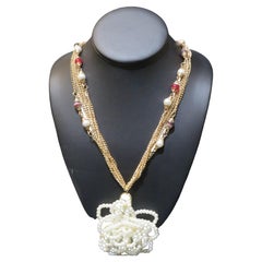 NWT $75 Gold Multi Strand Colored Glass Stone and Pearl Flower Necklace