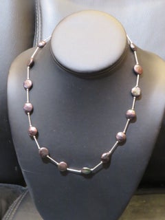 Rare Large Fresh Water Sterling Silver Black Coin Strand Pearl Necklace