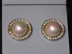 18KT Gold Plate Overlaid Estate French Clip on Pearl Cz Earrings