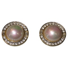 18KT Gold Plate Overlaid Estate French Clip on Pearl Cz Earrings