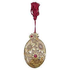 Rare Estate Brushed Gold Plate Metal Vintage Faux Ruby Citrine Compact Pendant