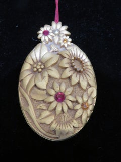 Rare Estate Brushed Gold Plate Metal Vintage Faux Ruby Citrine Compact Pendant