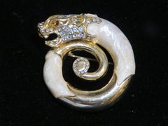 Magnificent Rare NYC Estate 18KT Gold Plate Glittering 1970s Panther Brooch Pin