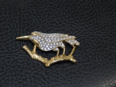 Magnificent Rare NYC Estate 18KT Gold Plate Glittering 1970s Bird Brooch Pin