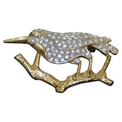 Magnificent Rare NYC Estate 18KT Gold Plate Glittering 1970s Bird Brooch Pin
