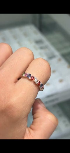 NWT $3, 300 14KT Gold Large Fancy Multi Colored Sapphire Diamond Band Ring