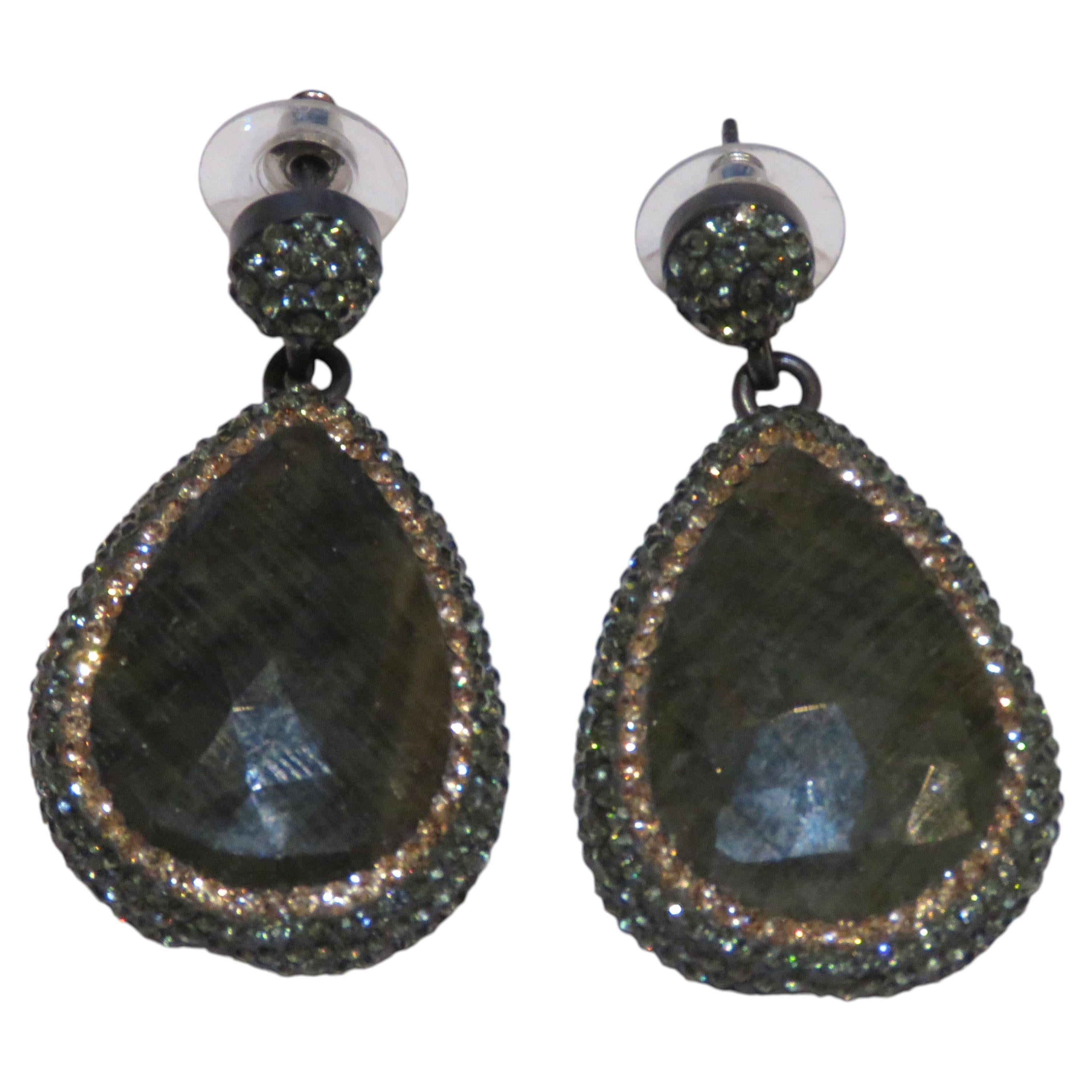 Important Vintage Druzy Silver Sliced Sapphire Gemstone Crystal Dangle ...